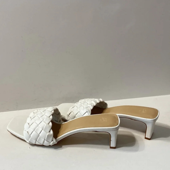 H&M (NEW) White Boho Faux Leather Braided Preppy Slides Kitten Heels Sandals 41 - Picture 6 of 10